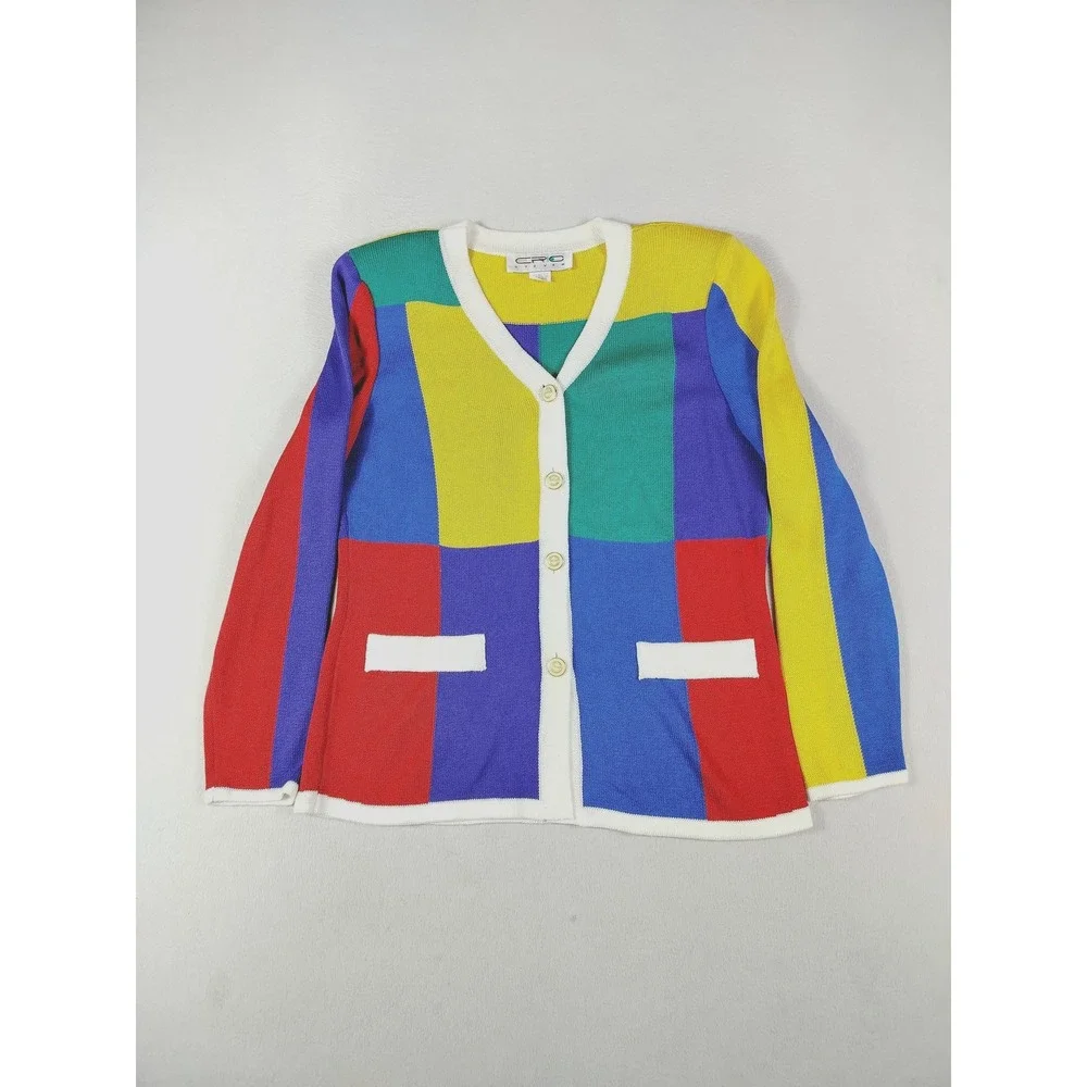 Vintage Eric Stevens Sweater Top Womens 8 Multicolor‎ Colorblock Cardigan 80s